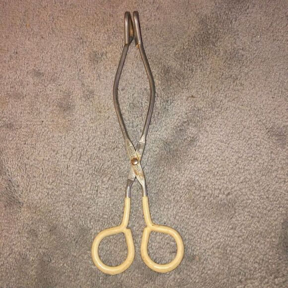 Vintage EKCO Scissor Tongs 10''  White Rubber Grip Handles Hot Dog Serving USA - Picture 1 of 8